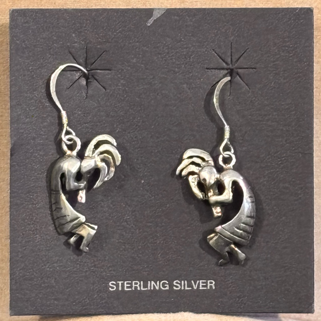 Vintage Native American Sterling Silver Kokopelli Dangle Earrings For Women